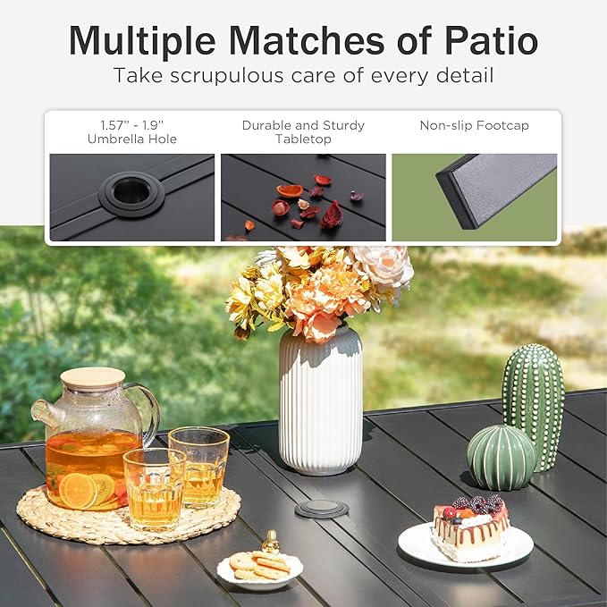 PHI VILLA Outdoor Dining Set 7 Pcs 1 Metal Dining Table and 6 Outdoor Dining Chairs Metal Patio Bistro Stackable Chairs, Black for Outdoor Backyard Bistro Furniture Set