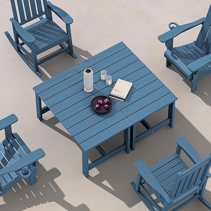SERWALL Patio Coffee Table, HDPE Rectangle Outdoor Coffee Table Set of 2, Navy