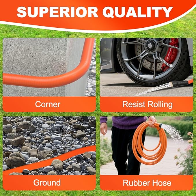 YOTOO Heavy Duty Hybrid Garden Water Hose 5/8-Inch by 75-Feet 150 PSI Kink Resistant, Flexible with Swivel Grip Handle and 3/4" GHT Solid Brass Fittings, Orange