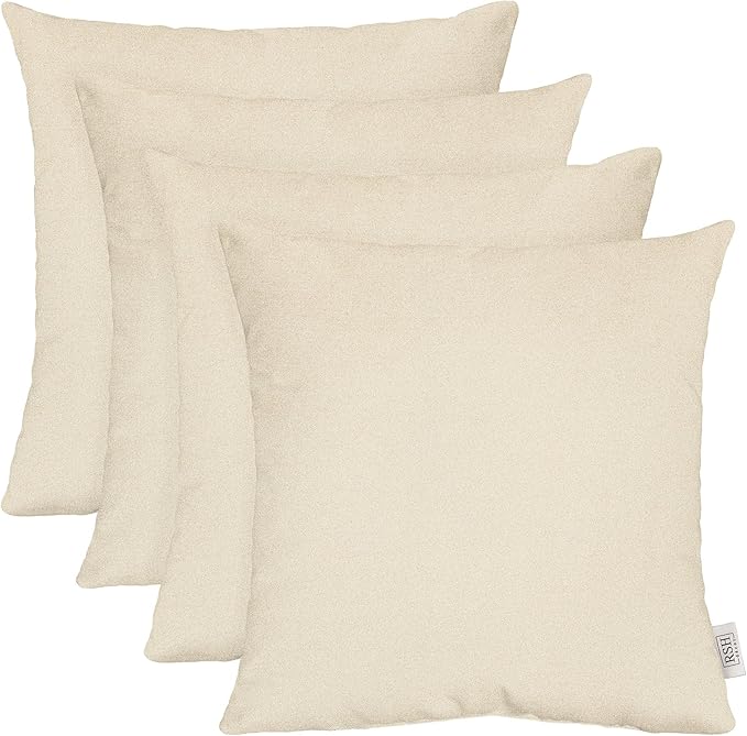 RSH DECOR: Sunbrella Square Throw Pillows Set of 4 | 24" x 24" | Water and Fade-Resistant Performance Fabric | Outdoor Pillow Covers with Down-Alternative Inserts | Made in USA (Cast Pumice Linen)