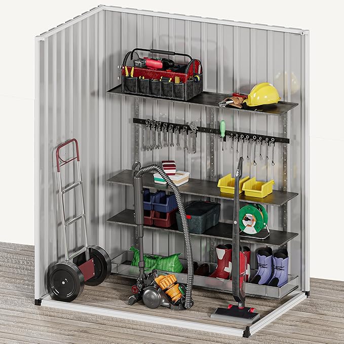 DWVO 5x3ft Outdoor Storage Shed, Weatherproof Tool Shed w/Locking Entry & Ventilation for Grass Cutter, Bike, Equipment, Courtyard, Garden (Dark Gray)