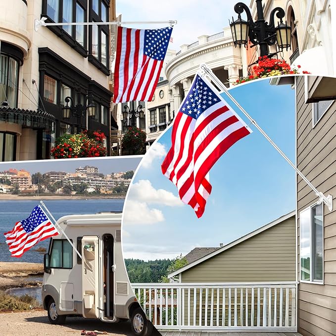 5 FT Flag Pole for Outside House, 1" Stainless Steel Flag Pole Kit with 2-Position Flagpole Holder Bracket & 360° Spinning Metal Flag Ring Clips, Outdoor Porch Wall Mounted for 3x5 Flag (5 FT, Silver)