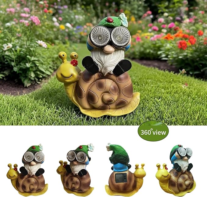 Solar Garden Statue LED Outdoor Garden Decor Funny Animal Sculpture for Yard Patio Lawn Weatherproof Resin Birthday Art Gift（Gnome ）
