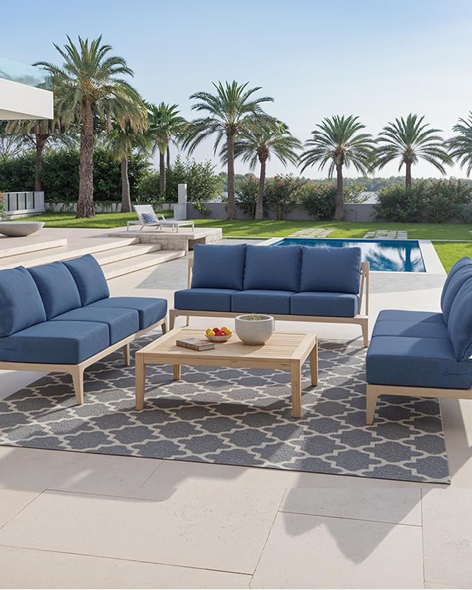Luxury 24x24x6 Inch Outdoor Cushions for 5 Peice Patio Set - Set of 5 Outside Deep Seat Cushion for Porch Furniture Dining Rocking Swivel Chairs Loveseat Couch Sectional Sofa - Navy Blue