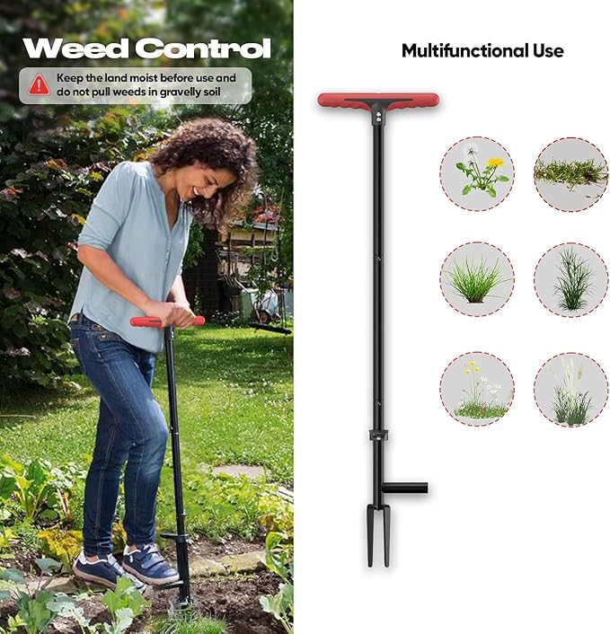 FLORA GUARD Weed Pulling Tool Stand-Up Weeder Tool with Long Handle Lawn, Yard, Garden, Dandelion Picker, Weed Remover (red)