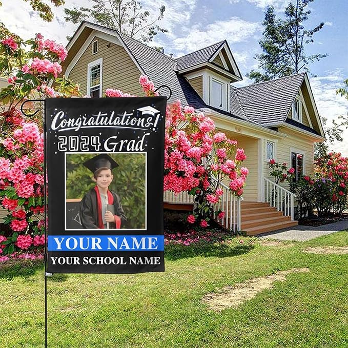 Personalized Graduation Garden Flag With Photo Name Custom Class Of 2025 Double-Sided Banner Congratulation Grad Yard Sign Outdoor Flags For Party Ceremony (Custom Graduation Flag, 28x40(in))