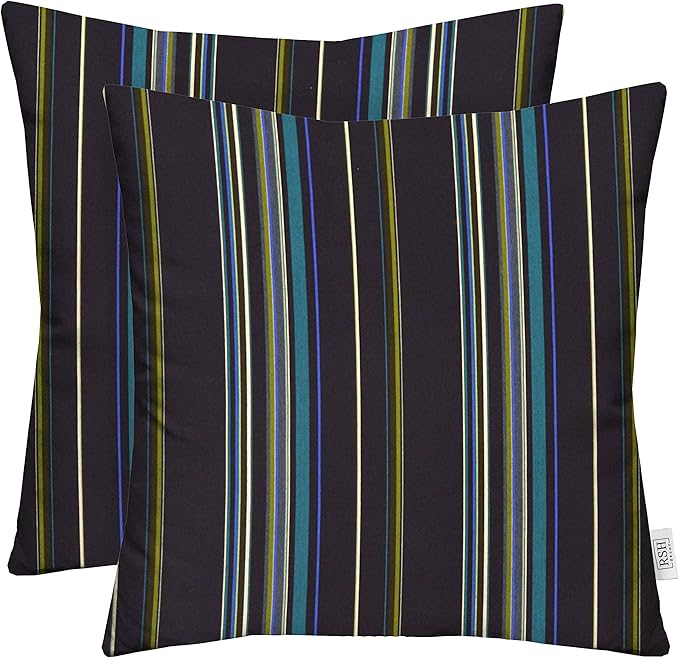 RSH DECOR: Sunbrella Square Throw Pillows Set of 2 | 20" x 20" | Water and Fade-Resistant Performance Fabric | Outdoor Pillow Covers with Down-Alternative Inserts | Stanton Lagoon
