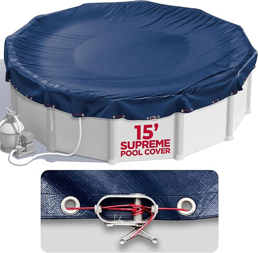 15 ft Round Pool Cover for Above Ground Pools, Above Ground Cover for Winter, Keeps Out Debris, Cold and UV Resistant, Supreme Mesh, Navy Blue