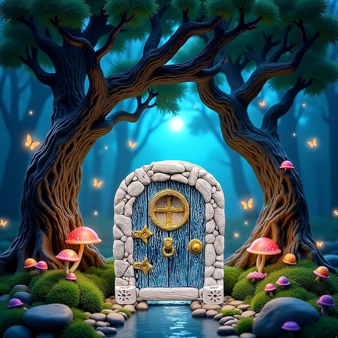 Blue Streak Archway Mini Fairy Garden Door for Tree, 3D Miniature Fairy Door for Fairytale Tiny House Doors, Bonsai Terrarium Micro Landscape Decoration Accessories Garden Miniatures