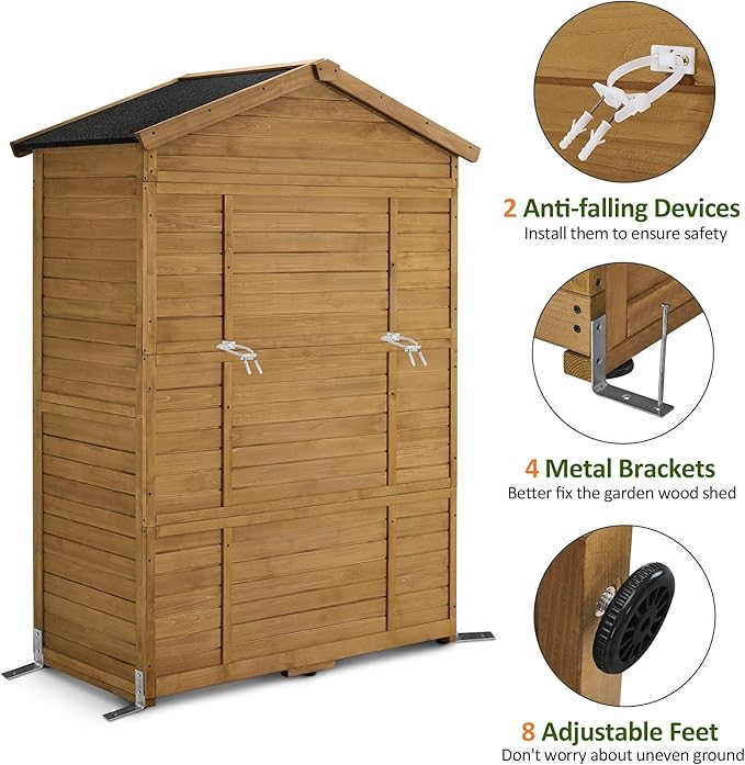 Macrout Outdoor Storage Cabinet, 78 Inches Outside Storage Shed with 6 Shelves, Wooden Garden Shed with Lockable Door for Yard Patio Lawn, 1743