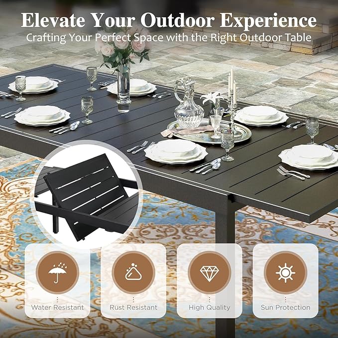 HERA'S HOUSE 9 Pieces Patio Table and Chairs Set, Outdoor Dining Set for 8, 8 x Cushioned Rattan Patio Chairs and 1 x Extendable Dining Table, Outdoor Rattan Dining Table Set for Lawn Garden Backyard