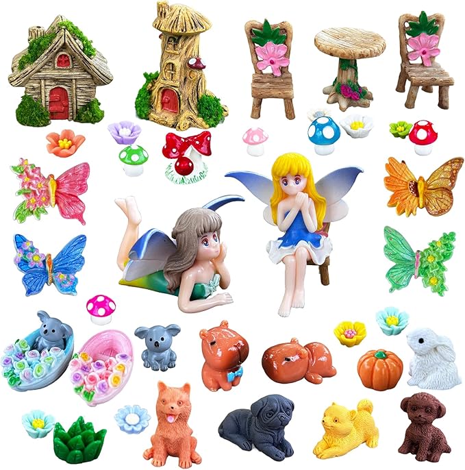 Miniature Fairy Garden Accessories 40 PCS Fairy Garden Kit for Fairy Garden Decor, Fairy Garden Figurines for Terrarium Decor, Mini Fairy Garden Supplies for Potted Landscape and Dollhouse