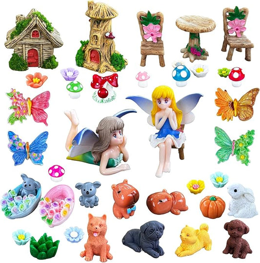 Miniature Fairy Garden Accessories 40 PCS Fairy Garden Kit for Fairy Garden Decor, Fairy Garden Figurines for Terrarium Decor, Mini Fairy Garden Supplies for Potted Landscape and Dollhouse