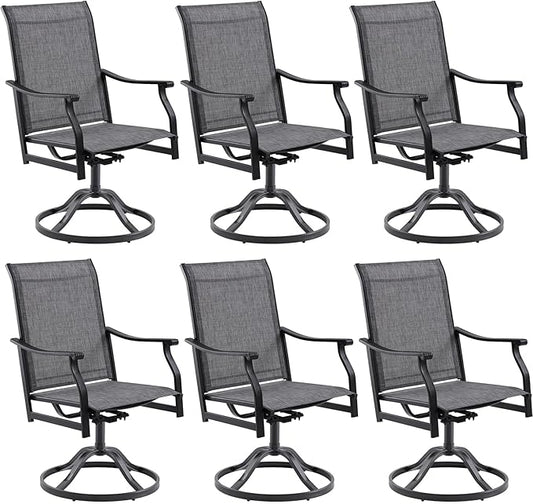 Patio Swivel Chairs Set of 6, Outdoor Dining Chairs with Textilene, Swivel & Rocker Metal Outdoor Patio Dining Chair All-Weather for Backyard, Gray Fabric with Black Frame