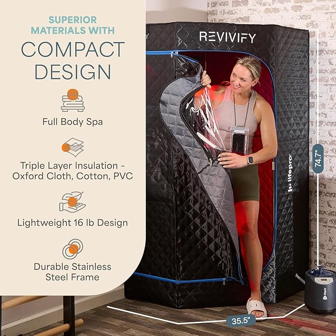 LifePro Portable Sauna for Home with Red Light Therapy – Full Body Steam Room with 2.6L Steamer, Adjustable Heat Levels & Essential Oils – Easy-to-Use Infrared Sauna for Home