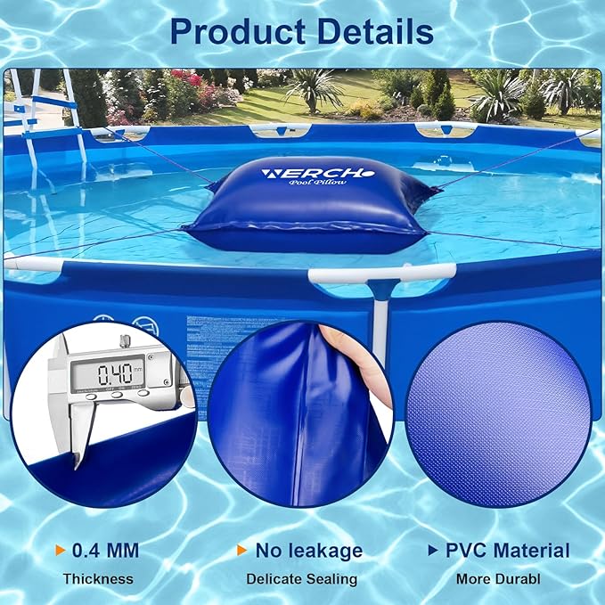 Pool Pillow for Above Ground Pool, 4 x 8 FT Ultra Thick Pool Pillow with PVC Material 0.5mm Thick Cold-Resistant Winter Pool Pillow for Above Ground Pools and Winterizing （2x16ft Rope）