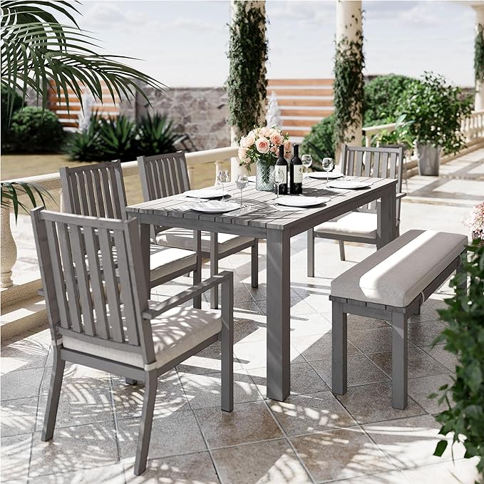 All-Weather Aluminum Outdoor Dining Table, Modern Rectangle Patio Dining Table for Balcony Garden, Grey
