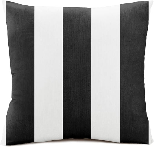 Austin Horn Classics Sunbrella Cabana Stripe White/Black, Knife Edge, Zippered Opening, 24-inch Pillow Cover (Set of 2), No Insert Included