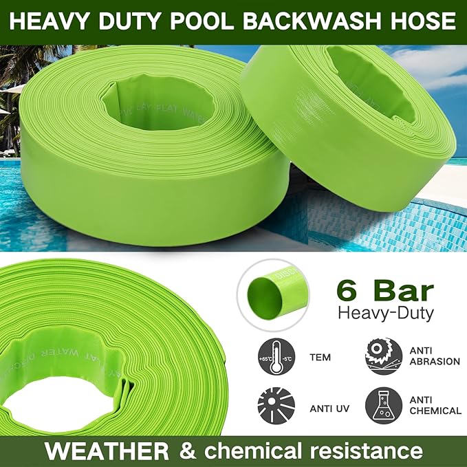 Eastrans 1-1/4'' x 50 FT Pool Backwash Hose with 2 Hose Clamps,Extra Heavy Duty Discharge Hose,Drain Hose for Swimming Pool,Super wear-resistant,weather blast,green