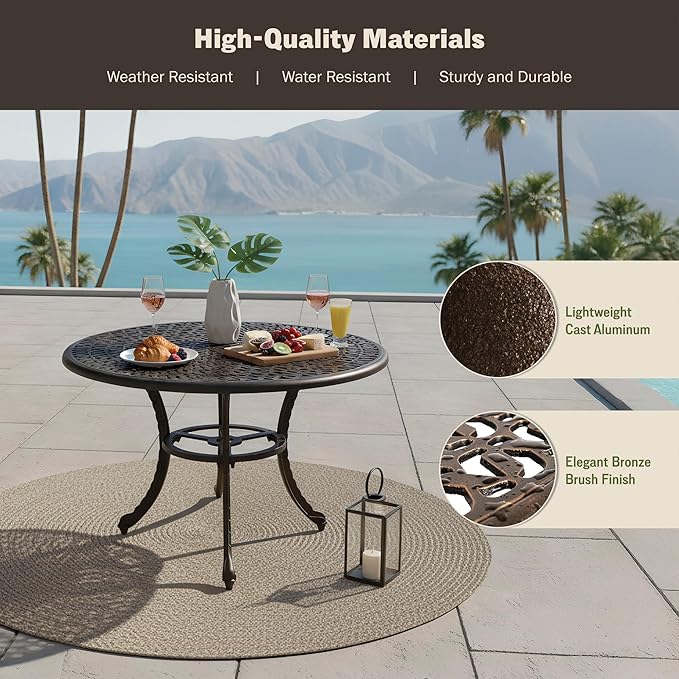 Kinger Home Harmon 41-inch Patio Dining Table, Round Outdoor Table, Outdoor Dining Table, Aluminum Patio Furniture, Outdoor Dining Set, Woven Design, Rust Resistant