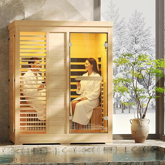 Infrared Sauna at Home 2-3 Person with 7 Color Therapy, Low EMF 2250W Fast Heating Canadian Hemlock Wood Sauna, Indoor Dry Sauna with Bluetooth Speakers for Home, Gym (5Lx3.6Wx6.3H Ft)