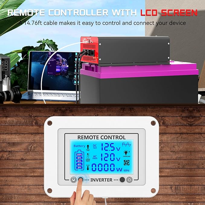 4000 Watt Power Inverter 12V DC to 110V AC Car Inverter with 4 AC Outlets, 30W Type-C Port, 3.1A USB Port, Remote Controller on LCD Screen, Peak 8000W Car Converter for Truck,Vehicles,Trip