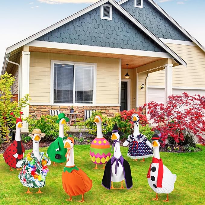 8 Set Seasonal Holiday Goose Outfits Fall Halloween Christmas Summer All Seasons Lawn Porch Goose Clothes Costume for 23" Cement Statue Garden Patio Outdoor Decoration(Classic Style)