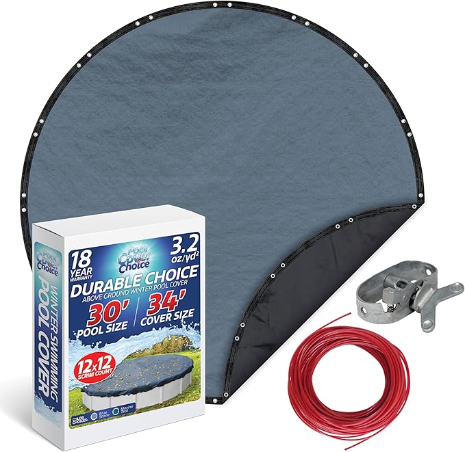Winter Swimming Pool Cover for 30 ft Aboveground Round Pool Size, Durable Choice Series, Solid Material, Color - Blue Stone, Pool Cover Choice 3430-4CHOICE