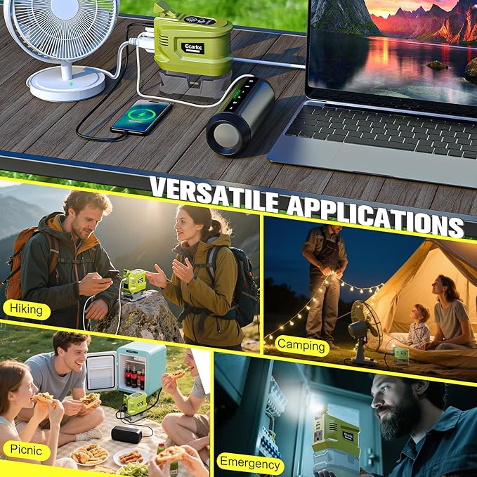 200W Power Inverter Compatibility with Ryobi 18V battery, DC 18V to AC 110V Battery Inverter, Portable Power Station Generator, Charger Adapter Powered Outlet with 2 USB Ports & 1 Type-C & 1 AC Outlet
