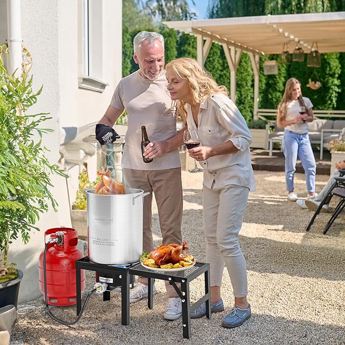 ROVSUN 30QT Turkey Fryer with 54000BTU Propane Gas Stove, Outdoor Aluminum Deep Fryer & Seafood Boiler for Crawfish crab Boiling with Lifting Hook, Turkey Rack, Basket, Marinade Injector, Thermometer