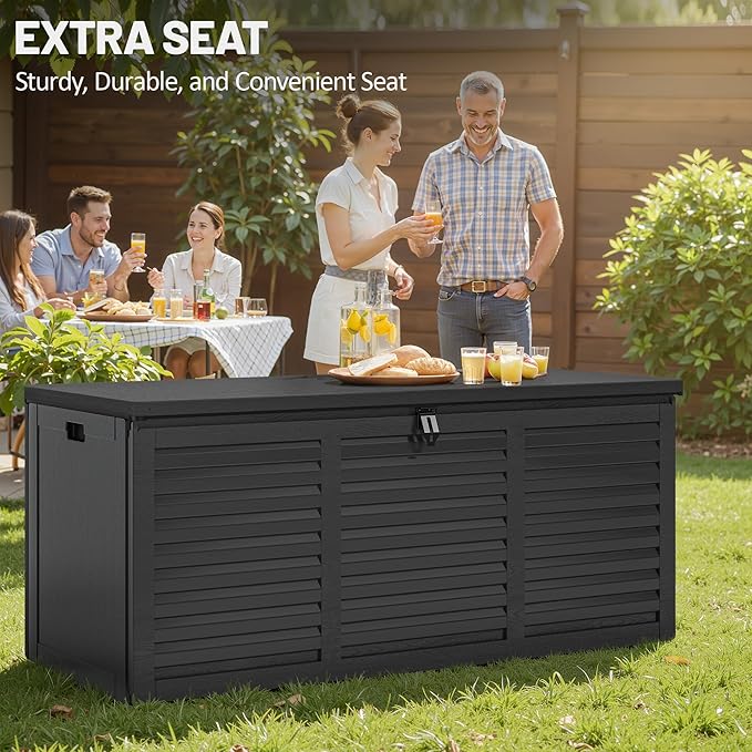 130 Gallon Outdoor Storage Box Lockable Deck Boxe Outdoor Waterproof for Garden Patio Package Delivery Weather-Resistant & Easy Assembled (Black)