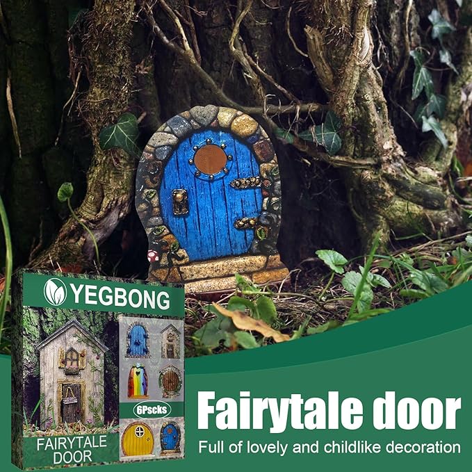 Enchanted Fairy Door for Tree Trunks - Weather-Resistant Miniature Garden Decor, 6-Piece Whimsical Outdoor Accessory Kit for Kids & Fantasy Enthusiasts (Fairy Tale Style-2)