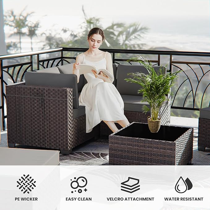11 Pieces Outdoor Patio Furniture Set Outdoor Furniture Patio Sectional Sofa Conversation Sets w/ETL Approved 45" Gas Outdoor Fire Table & Coffee Table, Swivel Rocking Chair (Grey)