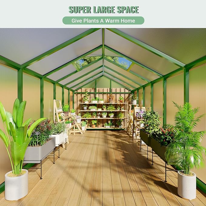 Greenhouse, Greenhouse for Outdoors, Polycarbonate Greenhouses with Quick Setup, Aluminum Frame and Roof Vent, Lockable Door for Backyard, Green Houses for Outside Garden Backyard, Patio