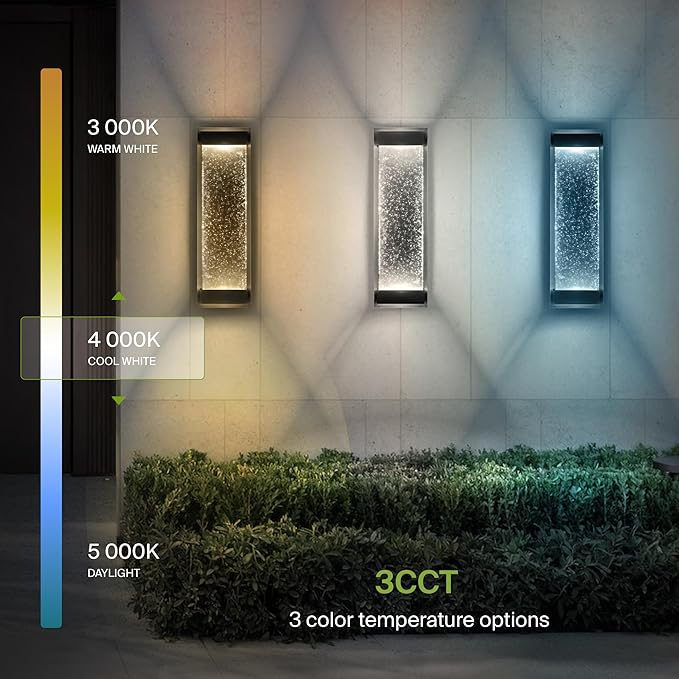 ASD LED 18 Inch Bubble Glass Wall Light Fixture | 22W 520LM 3000K-5000K 100-277V | 3CCT, Waterproof, Dimmable, Up-Down Glow, ETL Listed | Exterior Flush Mount Sconce, Outdoor-Indoor Lighting | Black