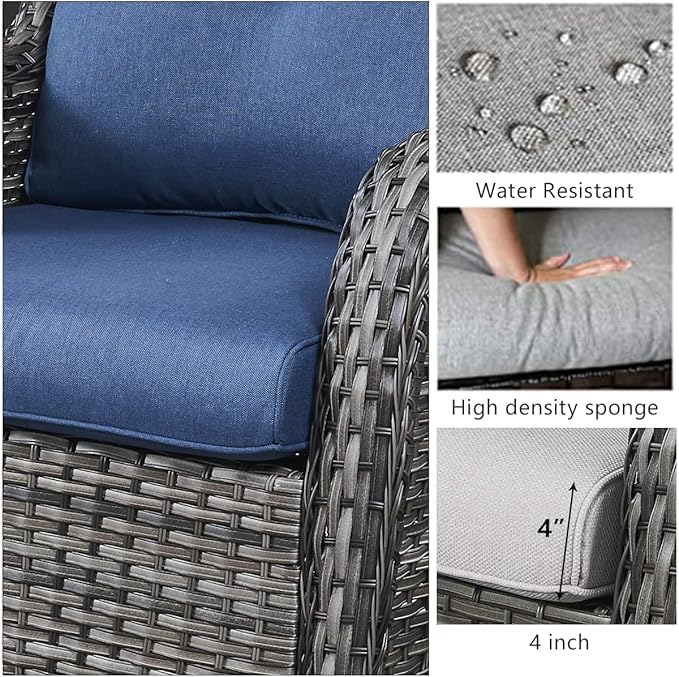 HUMMUH 9 Piece Patio Furniture PE Wikcer Outdoor Furniture Set with Sectional Sofa Swivel Patio Chairs Ottomans and Glass Coffee Table for Yard,Garden,Lawn