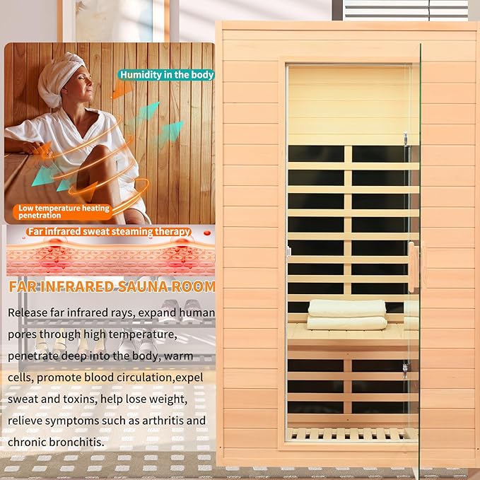 Infrared Saunas for Home 1 Person Indoor Sauna,Dry Sauna for Home Low Emf Infrared Sauna 1500W Indoor Saunas for The HomeTraditional Sauna,Room:72.83 * 43.11 * 35.35Inch