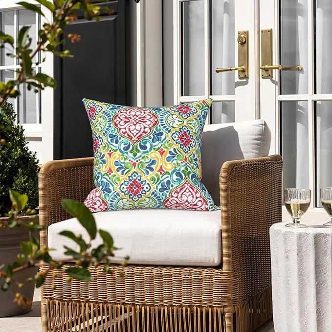 LVTXIII Outdoor Throw Pillows, Decorative Throw Pillows with Inserts, 20"x20" Square Pillows for Bed, Couch, Sofa and Patio Furniture, Set of 2, Damask Red
