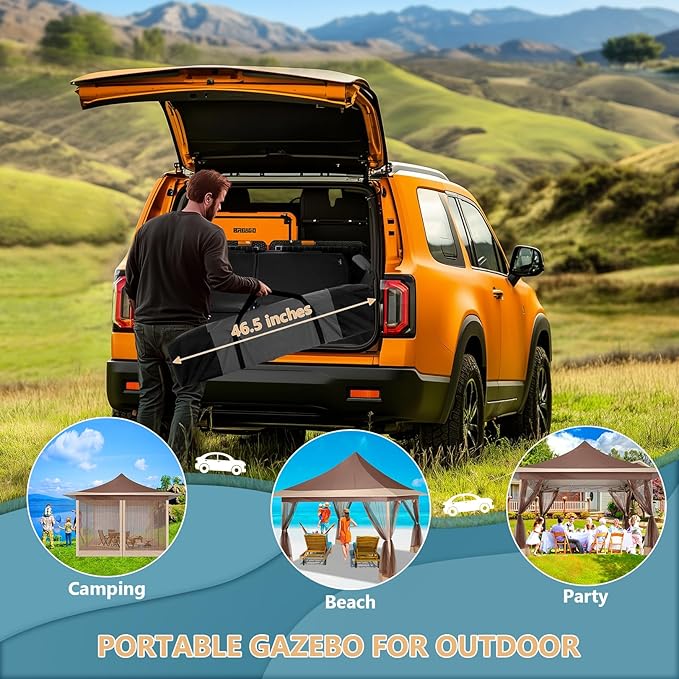 COBIZI 12x12 Pop Up Gazebo On Clearance Canopy Tent Easy Up Outdoor Gazebo Waterproof Upgrade with Mosquito Nettings and Carry Bag for Patio Garden Lawn