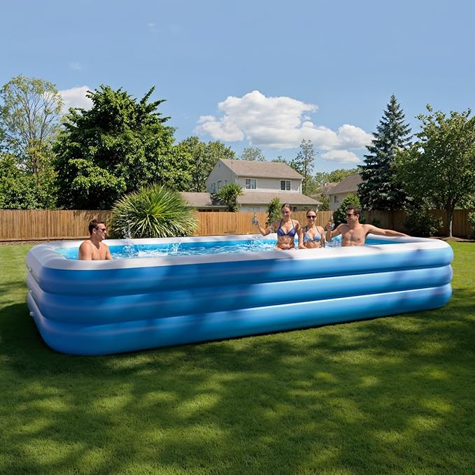Inflatable Pool for Kids and Adults, 142" x 71" x 21" Blow Up Pools, Rectangular Family Swimming Pool