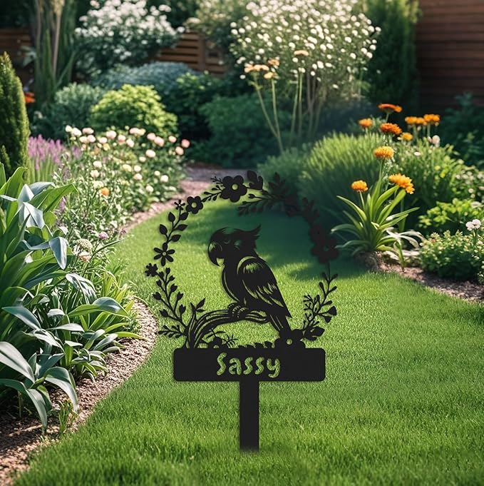 Custom Parrot Memorial Stake,Metal Parrot Grave Marker,Parrot Garden Sign,Remembrance Stake,Bird Loss,Outdoor Garden Yard Sign Parrot 10inch