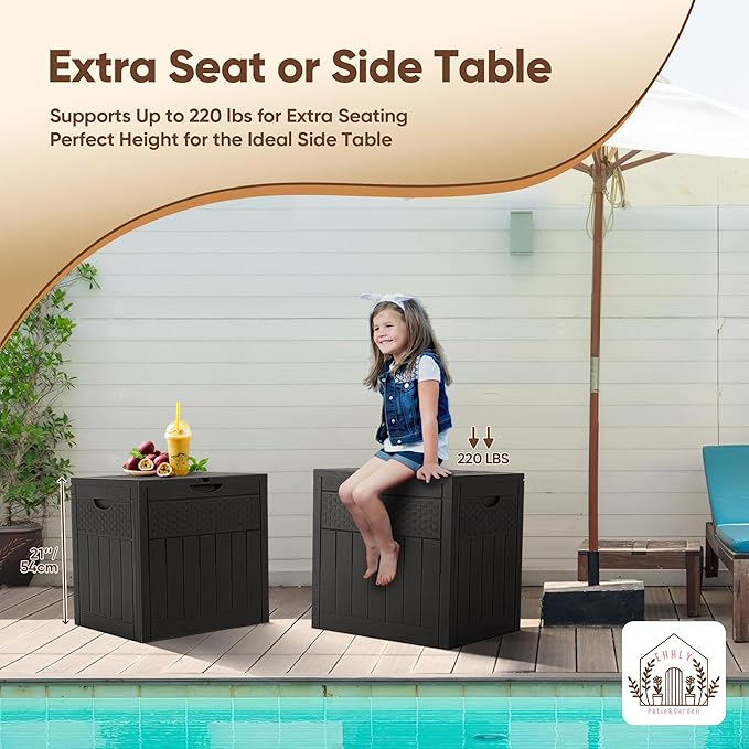 33 Gallon Deck Box Set of 2, Small Outdoor Storage Box Waterproof, Lockable Secure Package Bin Delivery Box for Outside, Patio Cushions Storage Box, Delivery Driver Snack Box for Porch, Black