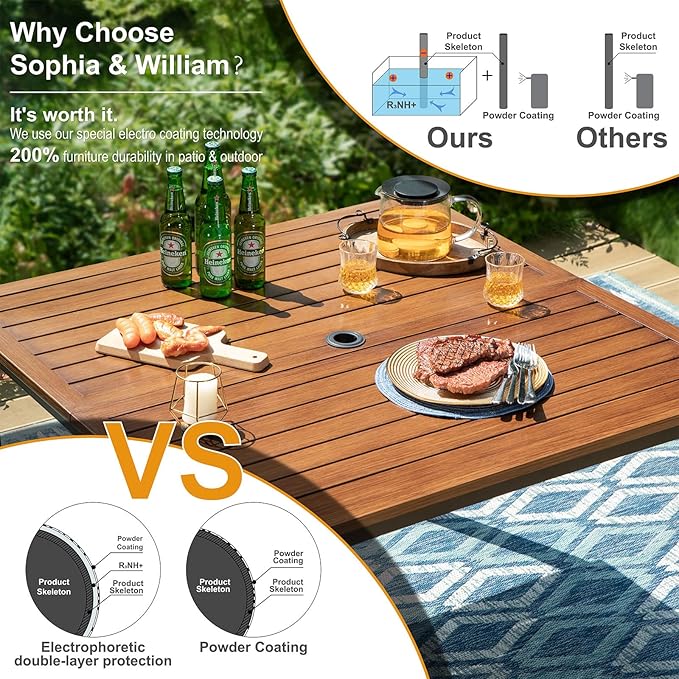 Sophia & William 5 Pcs Patio Furniture Outdoor Dining Set, 42" Square Metal Patio Table and Swivel Chairs with Cushions, Adjustable Umbrella Hole, Conversation Bistro Set for Garden,Yard,Deck
