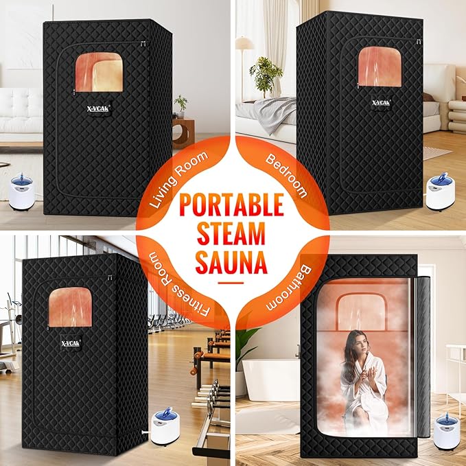 Upgraded Sauna Box for Relaxation, Detoxification, Portable Sauna for Home with Steamer, Remote Control, Folding Chair, 9 Levels, 2.6’ x 2.6’ x 5.9’