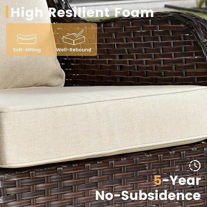 HOOOWOOO Patio Furniture Set,6 Piece Outdoor Furniture Set with Swivel Chairs,Wicker Patio Conversation Couch Chairs Ottoman Set,Beige