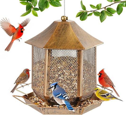 Bird Feeders for Outdoors, 3LB Capacity Metal Bird Feeder Wild Birdfeeders Outside Hanging, Vintage Bronze Rust-Resistant Birdfeeder for Garden Yard Balcony Decor, Easy Fill