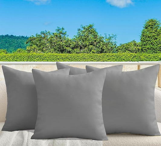 18" x 18" Throw Pillows, Outdoor Waterproof Pillows with Inserts, Square Decorative Pillows for Patio Furniture Garden Couch Sofa Home(Light Gray, Set of 4)