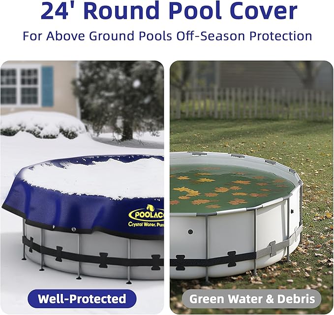 Pool Covers for Above Ground Pools - 24 ft Round Winter Pool Cover, Extra Durable Cold- and UV-Resistant Heavy-Duty Swimming Pool Cover for Winterizing