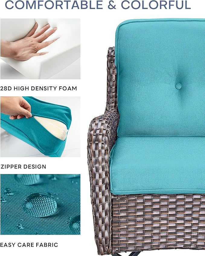 Pop 22x25/22x24 Outdoor Replacement Cushions - 1 Set High Back Deep Seat Patio Furniture Cushion for Wicker Dining Swivel Rocking Chairs Loveseat Couch Sectional Sofa - Turquoise/Button