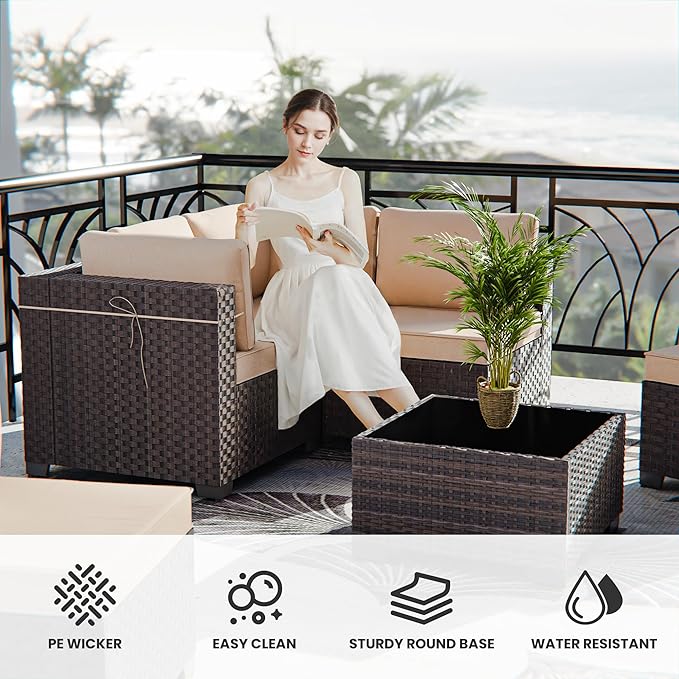 13 Pieces Outdoor Patio Furniture Set with Propane Fire Pit Table Outdoor Furniture Patio Sectional Sofa Conversation Sets w/ETL Approved 43" Gas Outdoor Fire Table & Coffee Table Brown